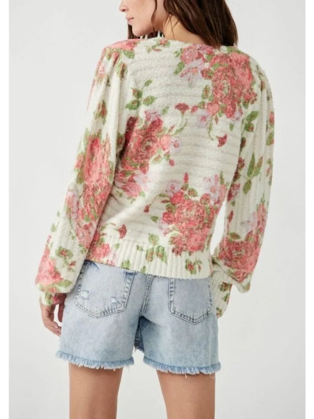 Free People Bed of Roses Sweater Garden Botanical Whimsy Fairy Small